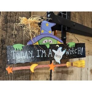 Wood Halloween Wall Hanging Today I'm A Good Witch Glittery Decor Sign
